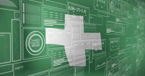 Floating cross rotating clockwise over grid, panels shifting outward, data Stock Footage 314790375