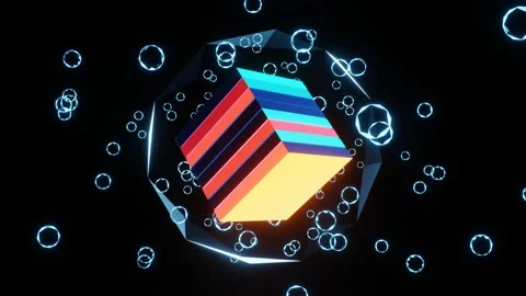 Floating in a crystal sphere, a sparkling neon cube. Stock Footage 163777221