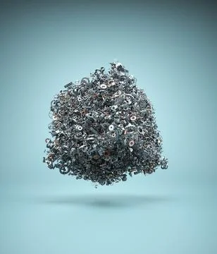 Floating cube made of mechanical parts. Stock Illustration