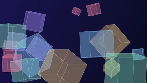 Floating cubes translucent geometric space loop Stock Footage 348219323
