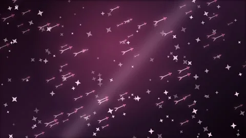 Floating cupid arrows and twinkling stars on a purple background Stock Footage 335941718