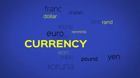 Floating Currency Words Array Blue Stock Footage 61742114