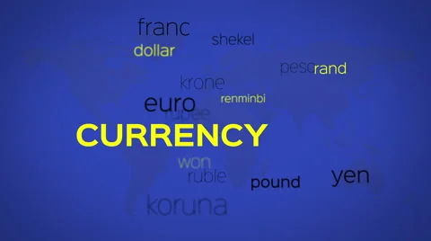Floating Currency Words Array Blue World Stock Footage 61742458