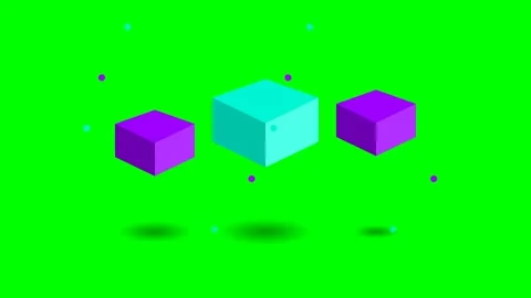 Floating cyan and purple geometric cubes on a vibrant green background Stock Footage 341820795