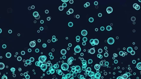 Floating cyan glowing bubbles rising upward against dark blue background mo.. Stock-Footage 342623243