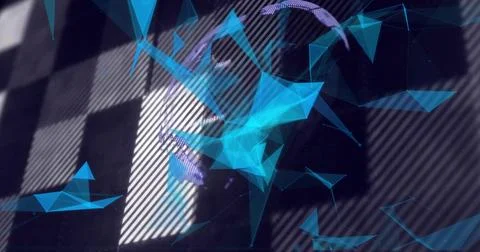 Floating cyan triangular mesh cluster hovering in studio, with checkerboard and Stock Illustration