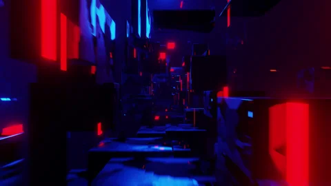 Floating dark sci-fi block tunnel zoom 3d loop Stock Footage 164005784