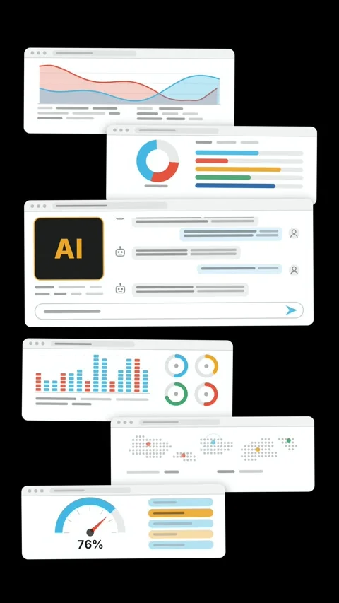 Floating Dashboard Window Stack Vertical Loop Analytics Card Panel Interface Stock Footage 344357758