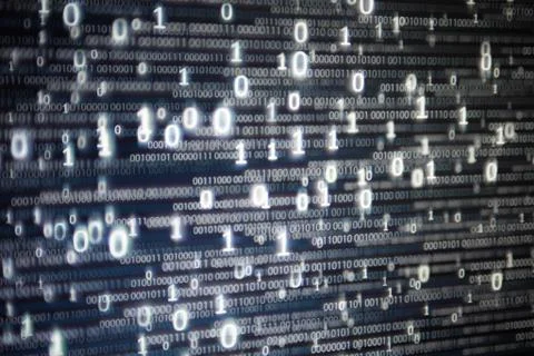 Floating data code. cloud server service. multiple layers of binary data phot Illustrazione stock