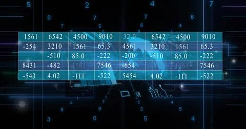 Floating data grid displaying numeric readouts on interface, with globe, Stock Photos