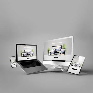 Floating devices mockup with responsive website design 3d illustration Stock Illustration