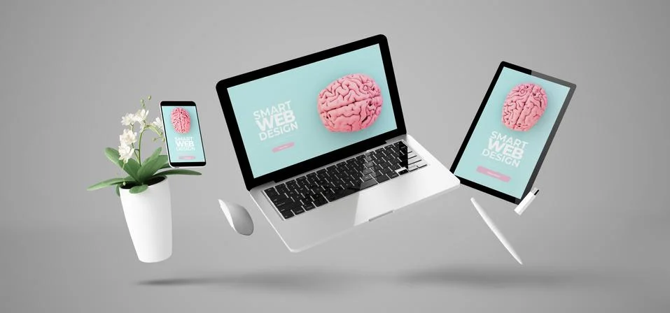 Floating devices showing smart responsive website design Stock Illustration