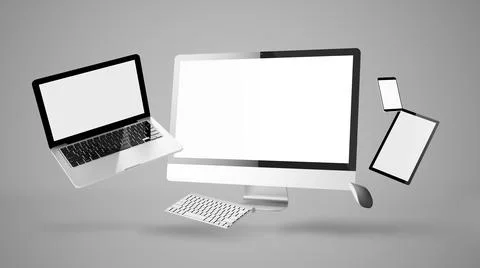 Floating devices showing smart responsive website design Stock Illustration