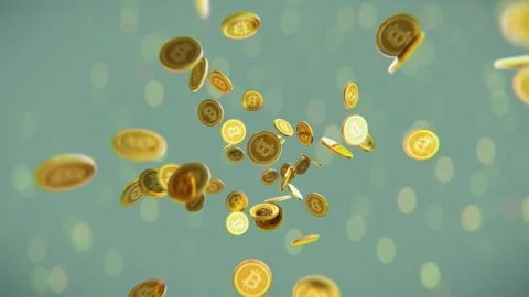 Floating Digital Gold Coins with Cryptocurrency Symbol in 3D Animation Stock Footage 320095847