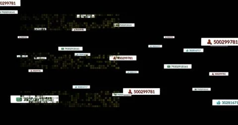 Floating digital tags with pixel clusters drifting in digital space, displaying Stockfoto's