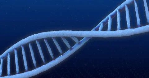 Floating DNA double helix twisting diagonally across blue gradient field, with Stock Illustration