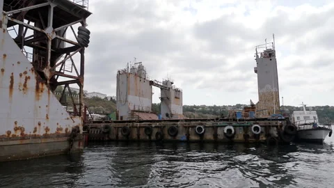 Floating dock. A device for repairing large vessels. Stock Footage 146101152