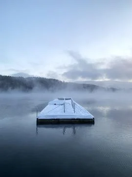 A floating dock in freezing temperatures Stock Photos