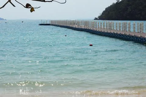 Floating dock, Plastic dock in the beautiful sea.  Stock Photos