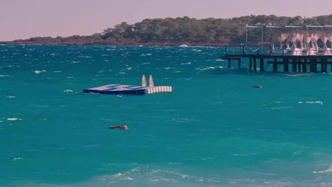 Floating dock platform, plastic floating platform Stock Footage 322510143