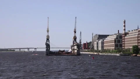 Floating Dock in river Malaya Neva, Saint Petersburg, Russia Stock Footage 312769467