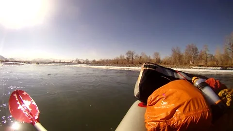 Floating Down the Khovd River in a Packraft Stock Footage 234308456