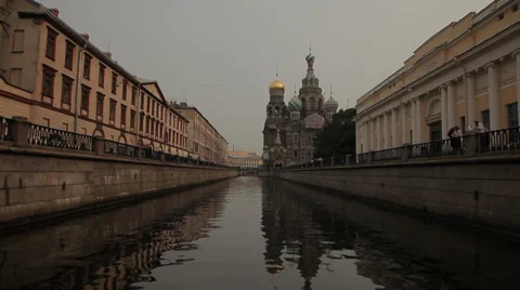 Floating Down Saint-Petersburg River in smooth motion. Stock Footage 37750001