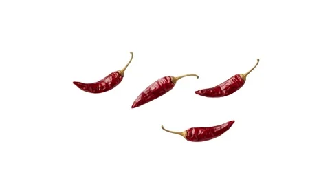 Floating dried chili peppers isolated on white Stock Footage 339340580