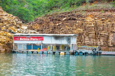 Floating drink bar Beleza Pura at Lake of Furnas. Stock Photos