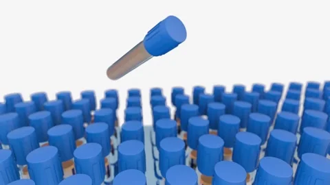 A floating "E. coli" test tube spinning above array of identical tubes Stock-Footage 333657318