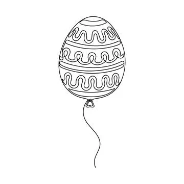 Floating Easter Egg Balloon Line Art Vector For Playful Spring Branding Stock Illustration