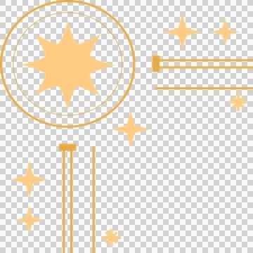 Floating eight-pointed star in concentric circles with sparkle motifs, lines on Stock Illustration