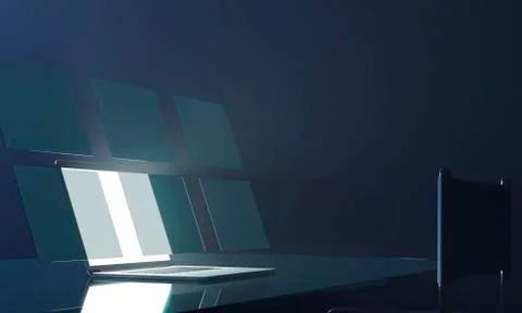 Floating empty screen laptop flat design, can use for business,financial,stra Stock Photos