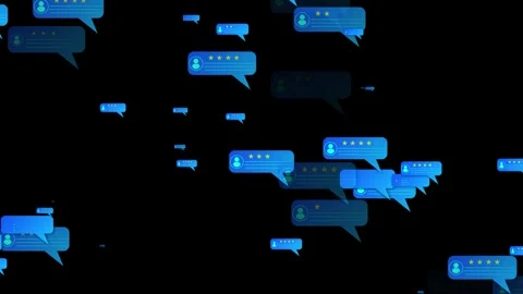 Floating feedback stars motion visual blue speech bubbles, profile icons, and da Stock Footage 340576664