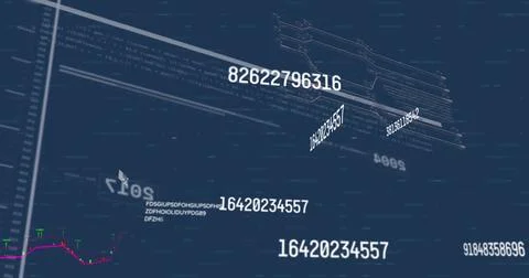 Floating financial data and numbers on dark background, representing digital 写真素材