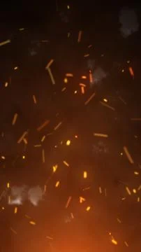 Floating fire sparks and glowing embers with smoke on dark background イラスト素材