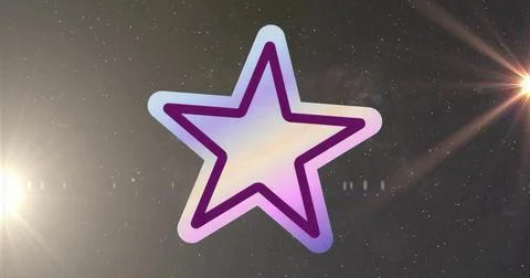 Floating five-pointed gradient star glowing against space backdrop with speck Stock Illustration