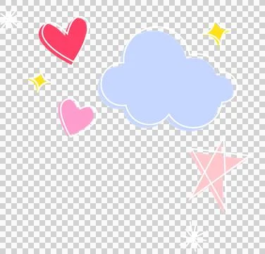 Floating flat pastel doodles forming cloud hearts stars sparkles on transparent 스톡 일러스트