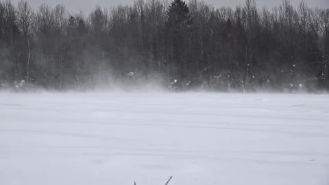 Floating Flurries: Slow Motion Snow Drifts in a Sunny Landscape Stock Footage 303177485