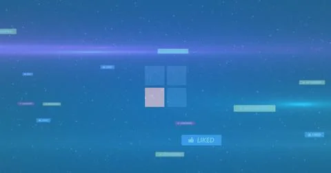 Floating four-pane translucent grid showing pink pane in digital interface, w Stock Illustration