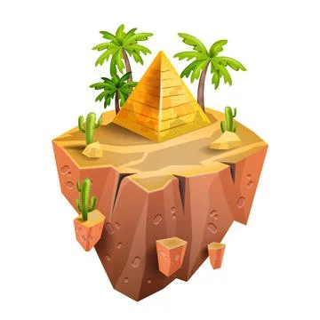 Floating game island, vector isometric Egypt land, ancient pyramid Stockillustratie