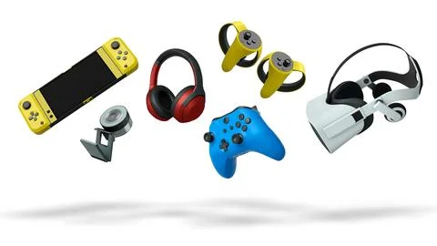 Floating gaming accessories like keyboard, mouse, controller, headset and VR 스톡 일러스트
