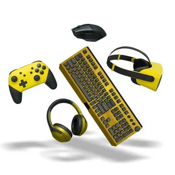 Floating gaming accessories like keyboard, mouse, controller, headset and VR Stock Illustration