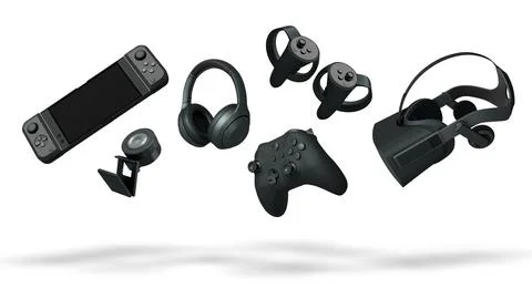 Floating gaming accessories like keyboard, mouse, controller, headset and VR 스톡 일러스트