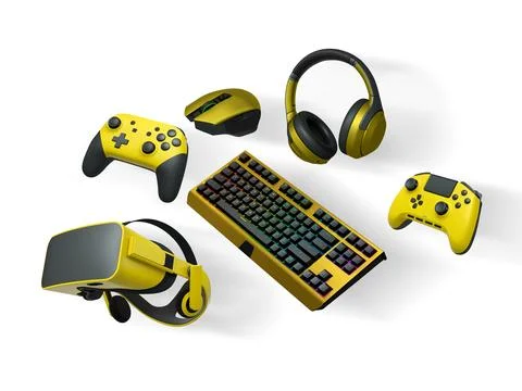 Floating gaming accessories like keyboard, mouse, controller, headset and VR 스톡 일러스트