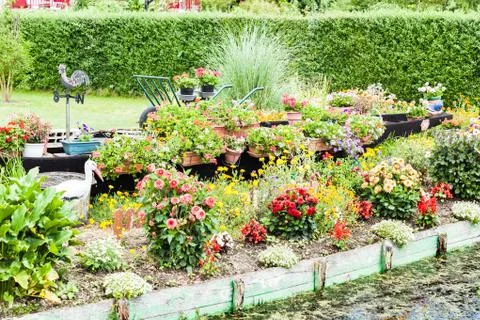 Floating gardens in the spring between the canals, Hortillonnages in Amiens i Foto stock