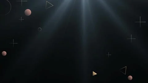 Floating Geometric Shapes and Light Beams in a Dark Abstract Background Motion Stock Footage 338437503