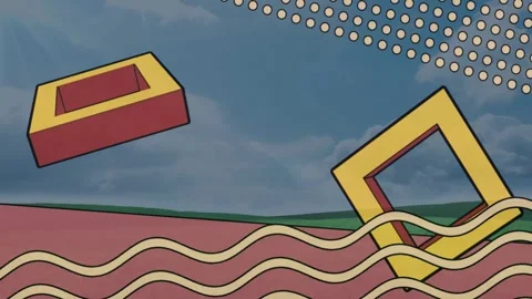 Floating geometric shapes forming surreal landscape, showcasing 3D prism and Stock Footage 326187154