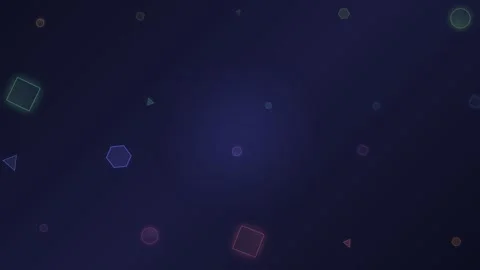 Floating geometric shapes with glowing outlines on a deep blue background Video stock 335118257