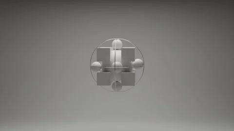 Floating geometric white cube with balls in abstract white space Stock Footage 338250328